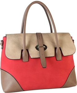 Faux Leather Three Tone Shoulder Bag CL-3501 RED